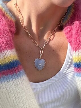 Malene Blue Lace Heart Clip Necklace